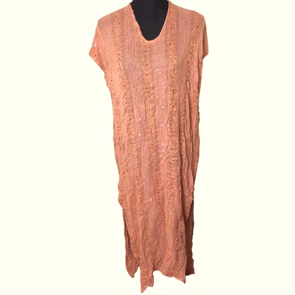 Sundress Beach Maxi Open Back Sequin Embroidered Cotton Swimsuit Cover Up Dress - Picture 2 of 9